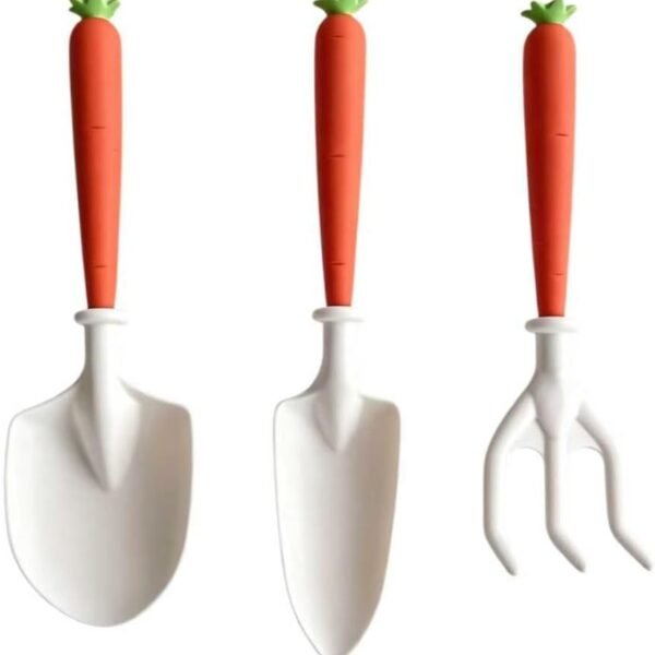 Garden Tool Set with Wide Shovel Pointed Shovel and Rake, 3-Piece Gardening Tool Set for Planting Weeding Digging in Lawns and Vegetable Gardens, Carrot and Corn Styles Available (Carrot)
