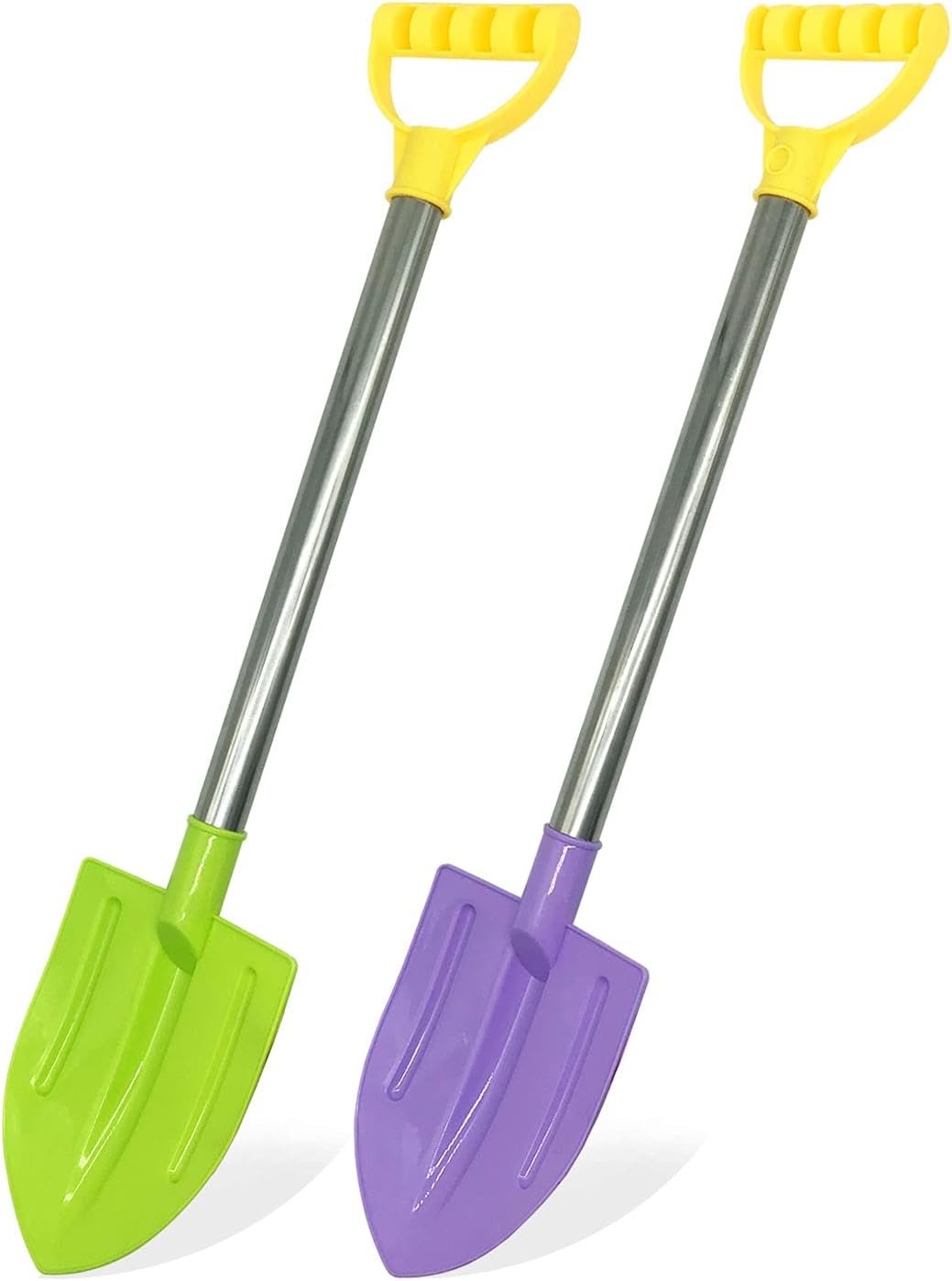 2 Pack Beach Shovels for Kids, 24.4 Inch Long Sand Shovels Gardening Tools Snow Shovel Sturdy Stainless Steel Handle ABS Plastic Spade for Digging Sand Shoveling Snow Fun Gift Set