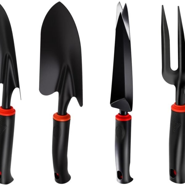 4-Piece Heavy-Duty Garden Tool Set, Wide & Narrow Trowel, Root Remover, 3-Tine Cultivator, Hand Rake with Soft Rubber Non-Slip Handle, Idea Gift for Women, Mother