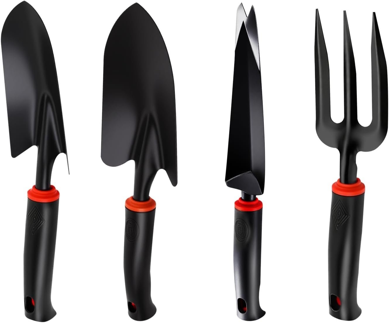 4-Piece Heavy-Duty Garden Tool Set, Wide & Narrow Trowel, Root Remover, 3-Tine Cultivator, Hand Rake with Soft Rubber Non-Slip Handle, Idea Gift for Women, Mother