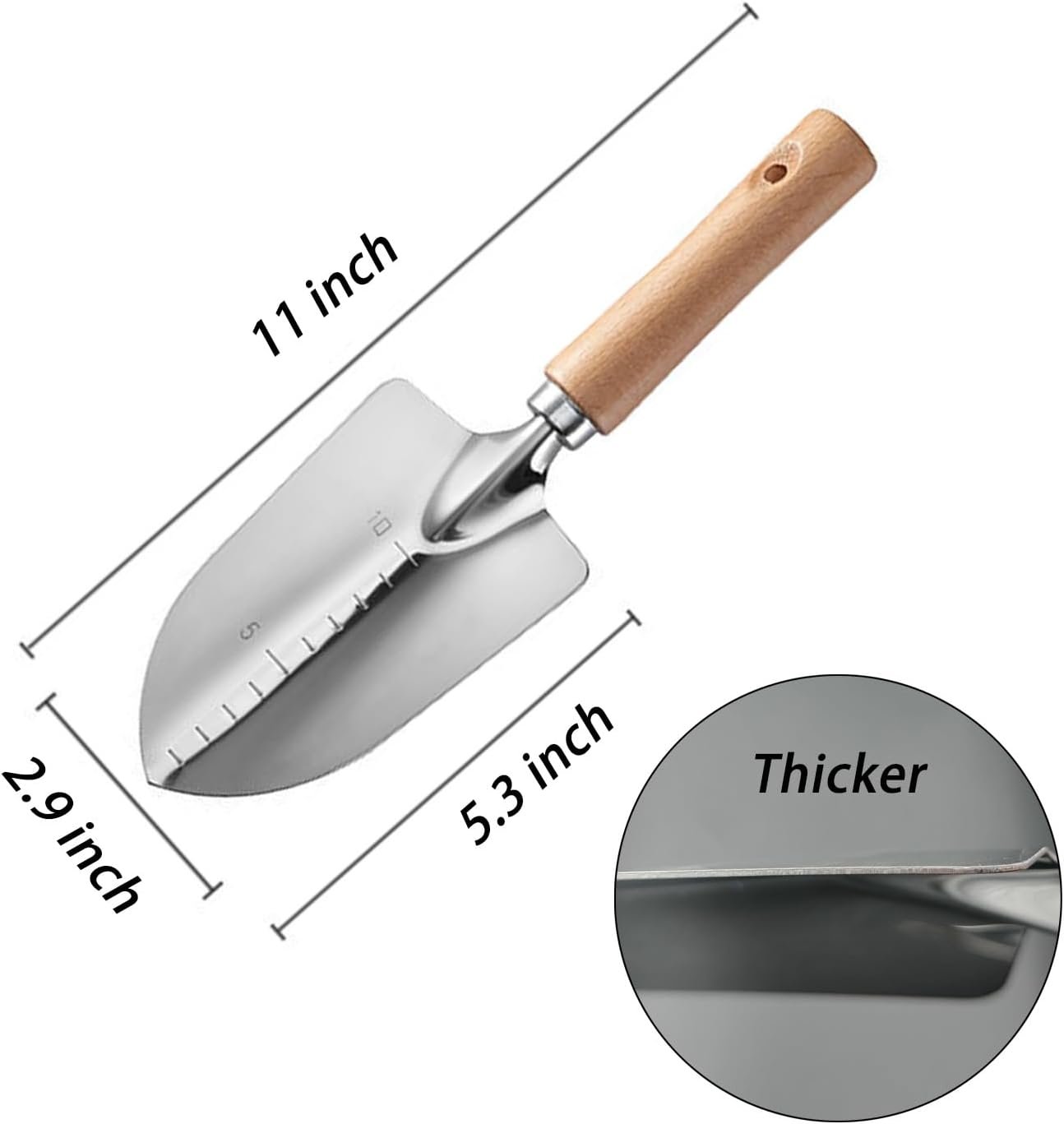 Garden Tool Shovel for Digging Gardening Trowel for Lawn Planting Stainless Steel Spade Wooden Handle Anti Slippery - Image 2