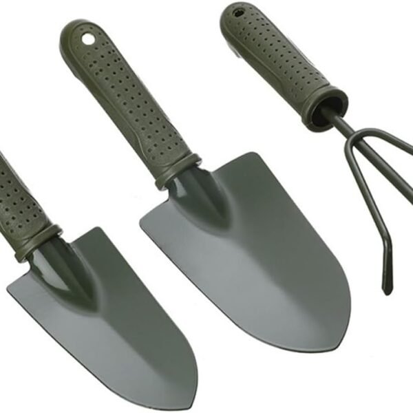 Garden Tool Set with Handheld Spade, Small Rake, and Large Shovel for Home Gardening, 3pcs Steel Gardening Supplies for Planting, Weeding, and Soil Cultivation