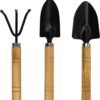 Kids Gardening Tools Set, 3-Piece Shovel Trowel Rake Kit | Wooden Handles, Metal Heads, For Succulents, Pots, Garden Beds, Indoor & Outdoor Use