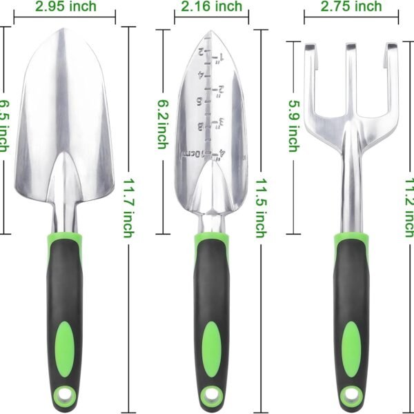 Alternative view of Garden Tools Set, 3 Pack Heavy Duty Gardening Tools Set Include Garden Shovel, Transplant Trowel and Hand Rake with Ergonomic Non-Slip Handle, Aluminum Alloy Lawn and Garden Hand Tools for Planting