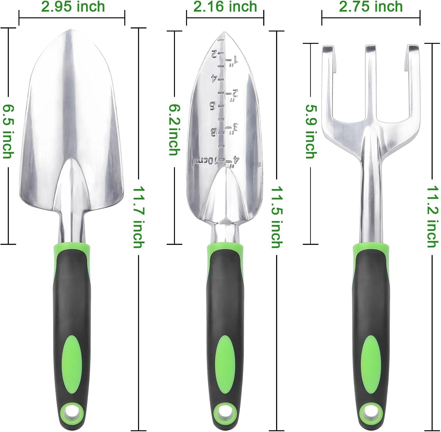 Garden Tools Set, 3 Pack Heavy Duty Gardening Tools Set Include Garden Shovel, Transplant Trowel and Hand Rake with Ergonomic Non-Slip Handle, Aluminum Alloy Lawn and Garden Hand Tools for Planting - Image 2