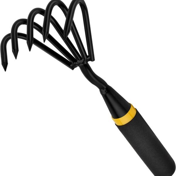 Hand Rake Cultivator - 5-Claw Heavy Duty Stainless Steel Tool | Sharp Wolf-Claw Design, Narrow Tine Spacing, For Sifting Stones And Roots