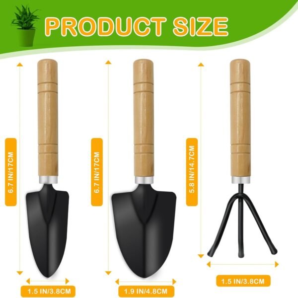 Alternative view of Mini Garden Tools for House Plants,Small Trowel,Mini Shovel and Hand Rake | Small Garden Tools for Succulent,Bonsai,Pot Plants,Rust-Resistant Heads;Non-Slip Wooden Handles,Repotting and Soil Loosening