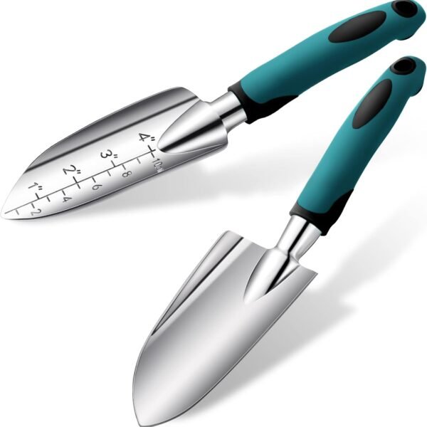 Garden Hand Trowel Transplant Trowel with Measurements Aluminum Alloy Planting Tools with Rubber Handle Small Gardening Hand Tools Shovels for Gardening Cultivating Transplanting Supplies