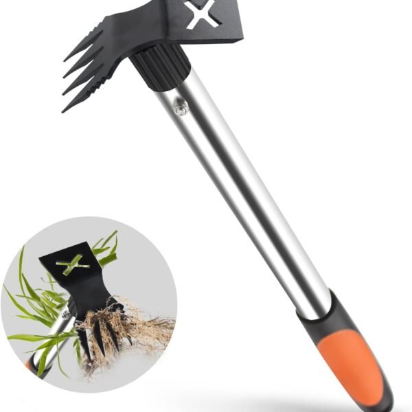 Upgraded Weed Puller, 17" Portable Garden Weed Pulling Tool | 2 in 1 Hoe & 4 Teeth Rake, Heavy Duty Manual Weeder, Durable Weed Remover Gardening Hand Tools for Yard, Lawn, Farm