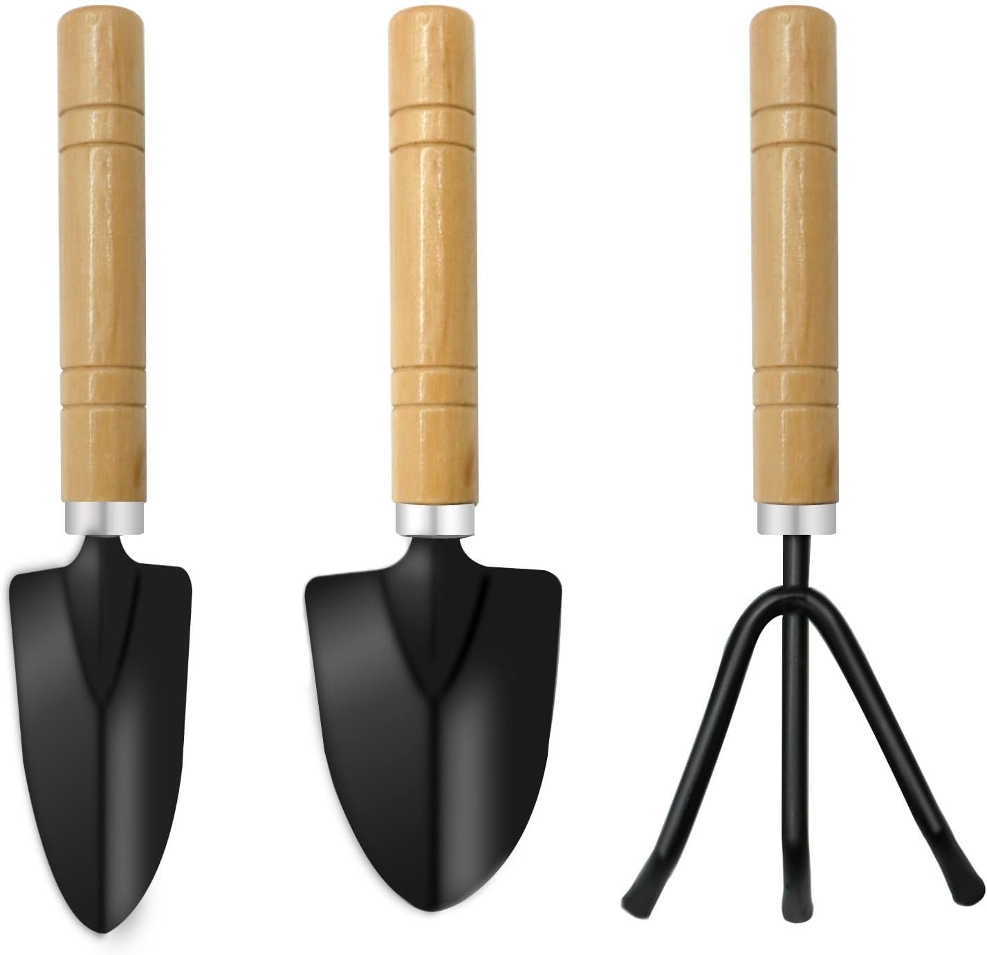 Mini Garden Tools for House Plants,Small Trowel,Mini Shovel and Hand Rake | Small Garden Tools for Succulent,Bonsai,Pot Plants,Rust-Resistant Heads;Non-Slip Wooden Handles,Repotting and Soil Loosening