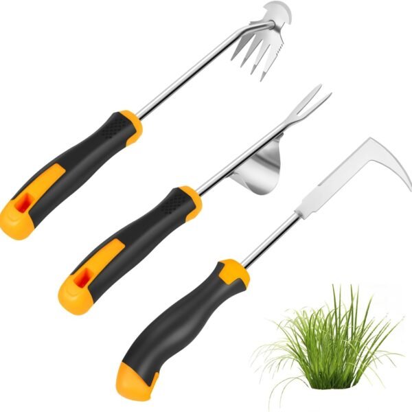 Garden Uprooting Weeding Tools - 3 Pack Hand Held Weeder Puller Tool Set, Rubber Handle, Weed Remover for Garden Farm Weeding