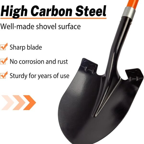 Alternative view of Heavy Duty Gardening Shovel, 56 Inch Round Blade with Fiberglass Handle (Orange)