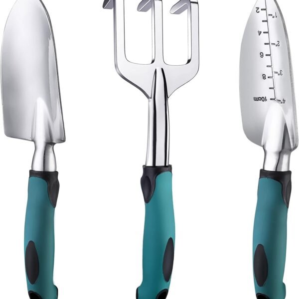 Garden Tools Set, 3 Piece Heavy Duty Gardening Tools Cast Aluminum with Soft Rubberized Non-Slip Handle, Durable Garden Hand Tools Garden Gifts for Men Women