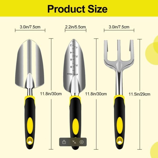 Alternative view of Garden Tool Set, 3 Piece Gardening Tools Includes Garden Trowel, Transplant Trowel and Hand Rake with Non-Slip Ergonomic Handle, Heavy Duty Garden Kit for Planting, Garden Gifts, Yellow