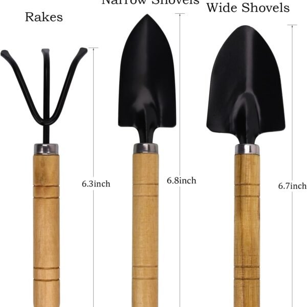 Alternative view of Kids Gardening Tools Set, 3-Piece Shovel Trowel Rake Kit | Wooden Handles, Metal Heads, For Succulents, Pots, Garden Beds, Indoor & Outdoor Use