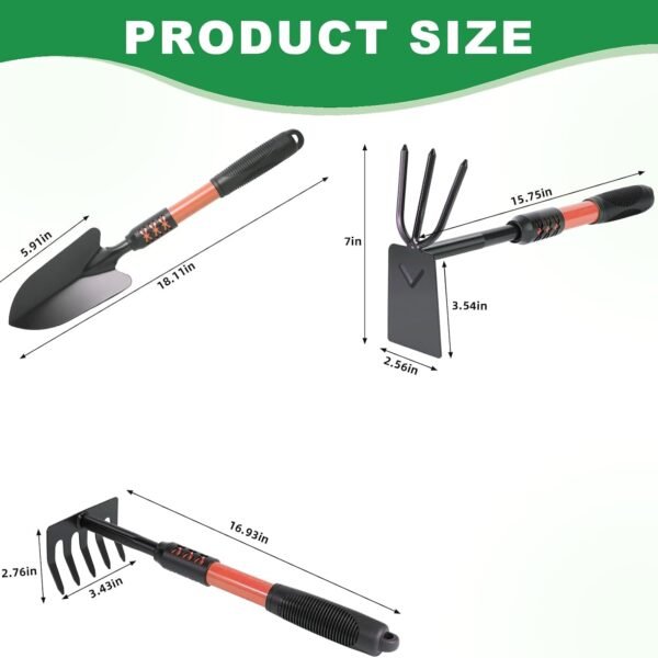 Alternative view of Garden Tool Set, 3 Pack Lightweight Heavy Gardening Kit Including Hand Shovel, Transplant Shovel and Hand Rake with Soft Rubber Non-Slip Handle, for Planting Weeding Digging, Orange