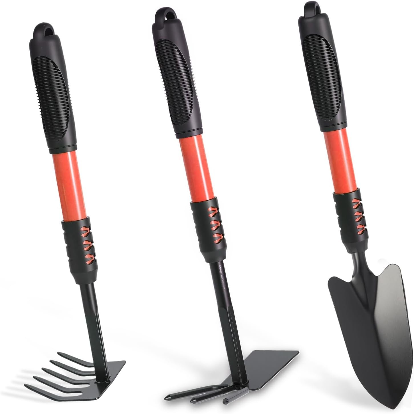 Garden Tool Set, 3 Pack Lightweight Heavy Gardening Kit Including Hand Shovel, Transplant Shovel and Hand Rake with Soft Rubber Non-Slip Handle, for Planting Weeding Digging, Orange