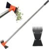 2-in-1 Garden Hoe and Weed Puller Rake 60 Inch Spring Steel Head | Adjustable Long Handle Weeding Tool Heavy Duty Sand Texture Finish, Weed Remover for Garden, Yard, Lawn, Driveway