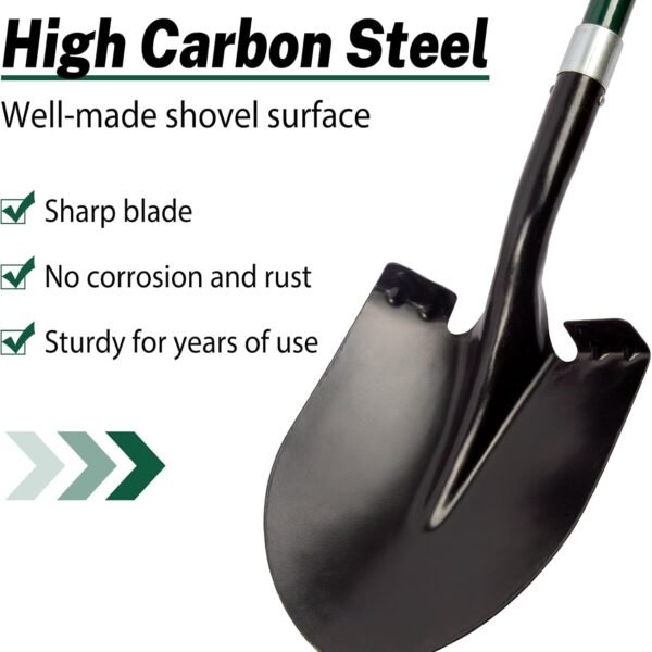 Alternative view of Shovel for Digging, 56 Inches Heavy Duty Shovel for Gardening, Round Shovel for Digging with Fiberglass Handle (Green)