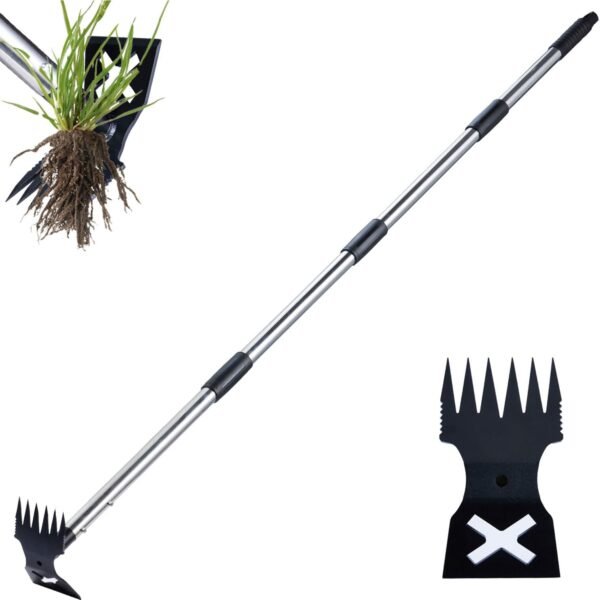 Weed Puller Tool with Long Handle, Heavy Duty Garden Hoe and Rake | 60" Manual Weeder Remover Tool, 2 in 1 Weeding Rake & Hoe for Gardening, Uprooting & Pulling Tool for Yard Lawn Patio Garden