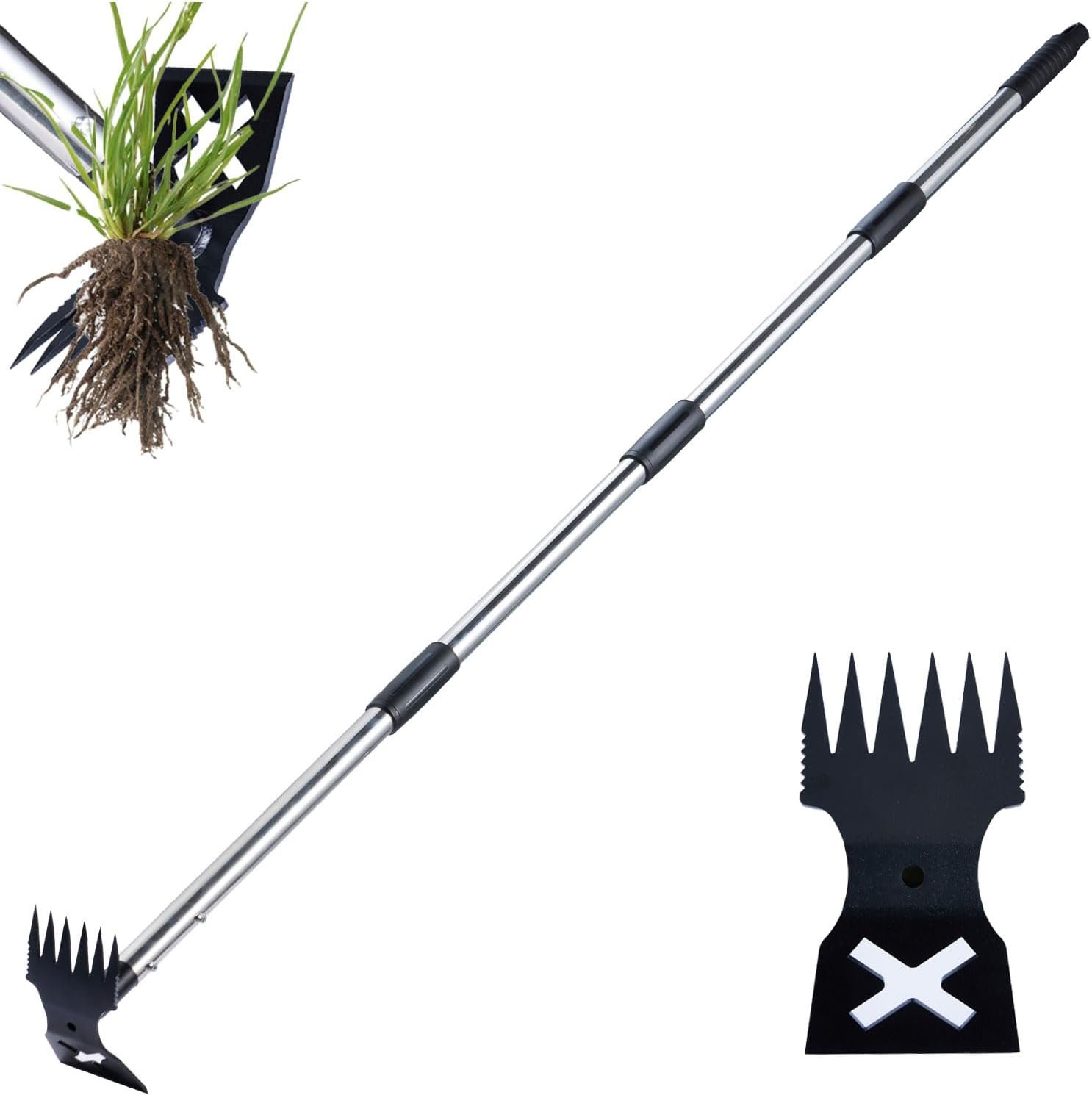 Weed Puller Tool with Long Handle, Heavy Duty Garden Hoe and Rake | 60" Manual Weeder Remover Tool, 2 in 1 Weeding Rake & Hoe for Gardening, Uprooting & Pulling Tool for Yard Lawn Patio Garden