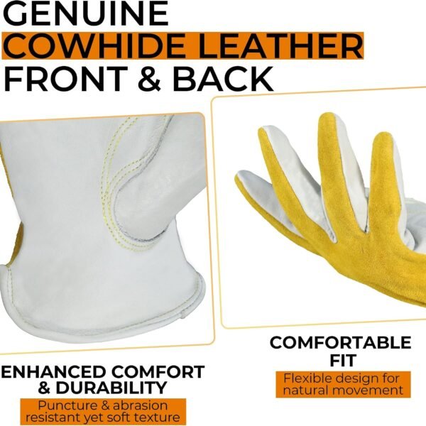Alternative view of Leather Gardening Gloves, Leather Work Gloves for Men Women | Durable Utility Men Women Garden Yard Working Glove, for Landscaping, Mechanic, Construction, Driving, Farming, Ranching