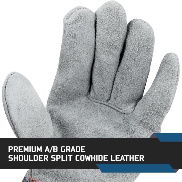 Alternative view of Cowhide Leather Work Gloves, Heavy-Duty, Men & Women | Work Gloves with Split Leather Palm, Rubberized Safety Cuff