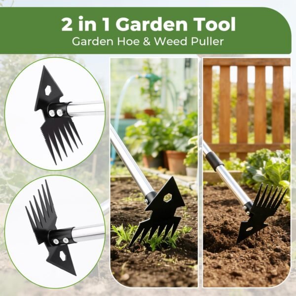 Alternative view of 2-in-1 Weed Puller Tool,Dual-Head Garden Hoe Weeder Tool with Long Handle,Heavy Duty Manganese Steel Weeding Tool for Gardening,Uprooting Weed Remover for Yard Lawn Patio and Garden