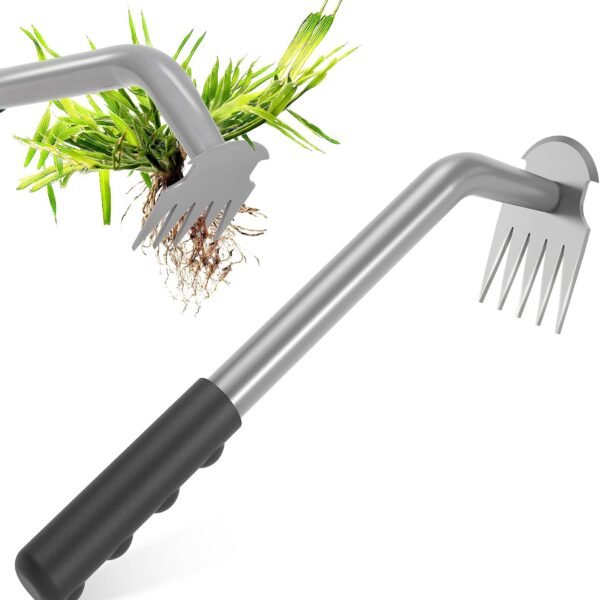 Weed Puller Tool - Durable Weeding Tool for Dandelions & Crabgrass | Manganese Steel 5-Tine Head, Ergonomic Rubber Grip, Efficient Uprooting, Ideal for Vegetable Gardens & Backyards