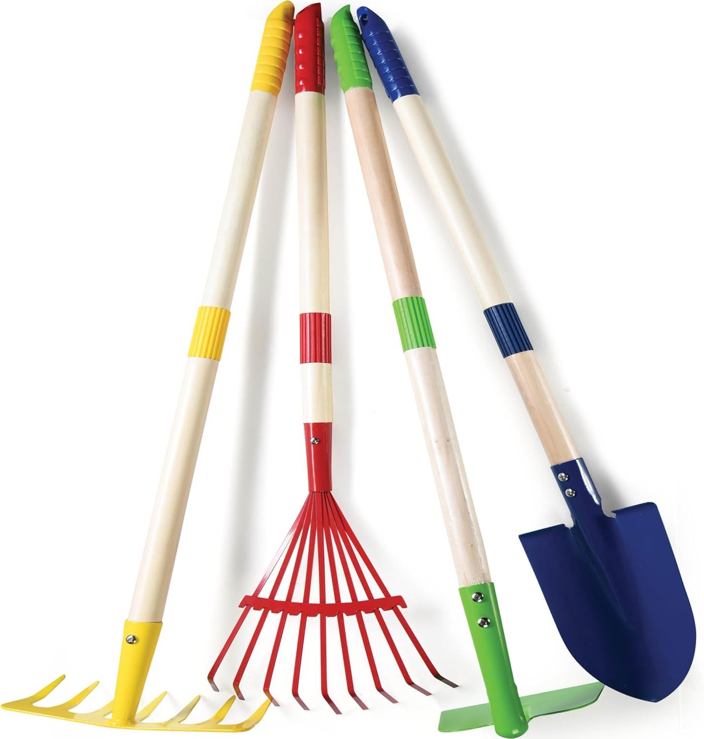 Kids Garden Tool Set Toy 4-Piece - Shovel, Rake, Hoe, Leaf Rake, Wooden Gardening Tools for Kids Best Outdoor Toys Gift for Boys and Girls