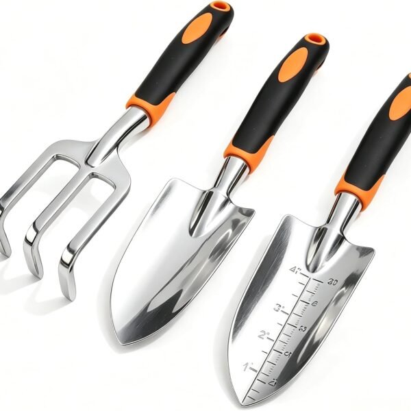 Alternative view of Stainless Steel Garden Tool Set，3 Pieces, Including Hand Shovel & Transplant Shovel & Hand Rake with Non-Slip Soft Ergonomic Handle (Yellow)