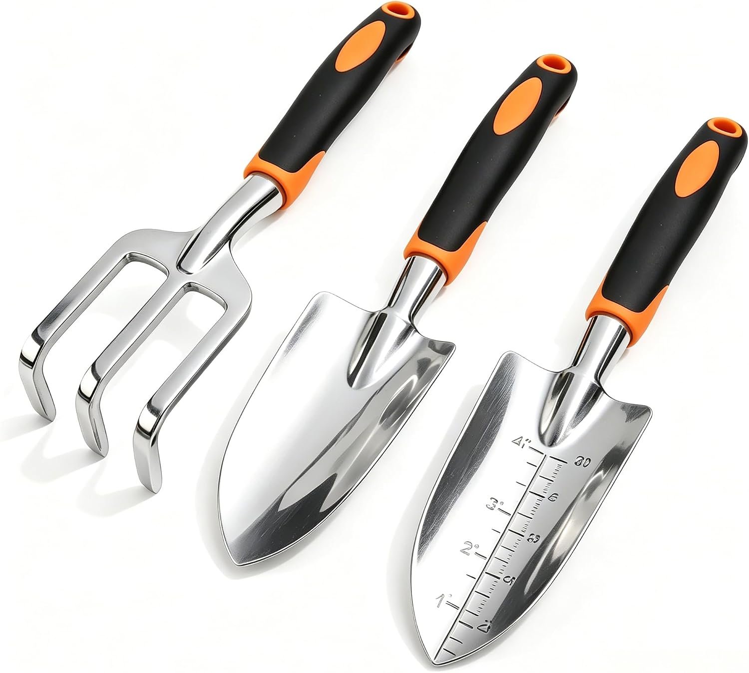 Stainless Steel Garden Tool Set,3 Pieces, Including Hand Shovel & Transplant Shovel & Hand Rake with Non-Slip Soft Ergonomic Handle (Yellow) - Image 2
