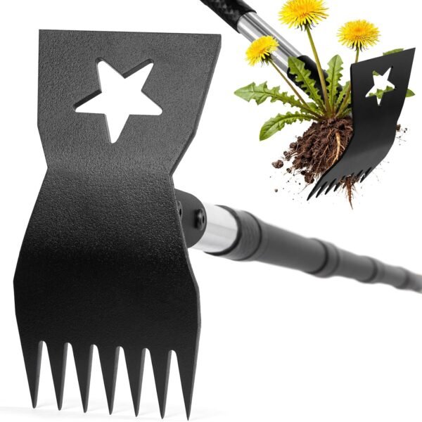 2-in-1 Weed Rake and Garden Hoe, 68" Weed Puller Tool with Long Handle, Manual Weeds Remover, Heavy Duty Stand Up Weeder Uprooting Weeding Pull Tool for Garden Yard Lawn Patio
