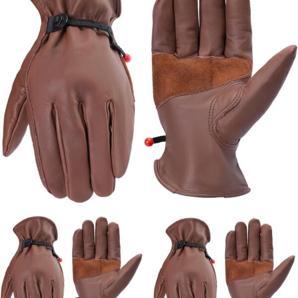 3 Pairs Leather Work Gloves for Men Women, Cowhide Gardening Construction Gloves with Wrist Closure for Driver, DIY
