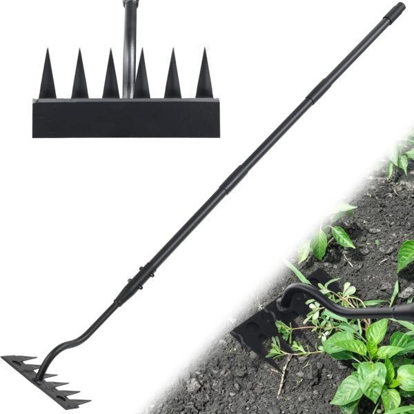Weeding Rake Long Handle,70 Inch Heavy Duty Metal Manual Weeder Tool for Weeding Loosening Soil Cultivating Weed Puller Tool for Lawn, Garden Beds 6 Teeth Weed Removal Tool for Women and Seniors