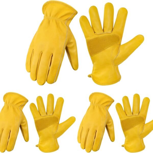 Cowhide Leather Gardening Work Gloves for Men 1/3/6/12 Pairs | Reinforced Durable Gloves, Puncture & Cut Resistant, Ideal for Construction, Chainsaw, Farm, Welding, Men & Women