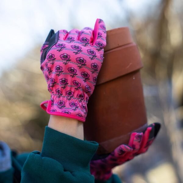 Alternative view of Women's Gardening Gloves, 3 Pairs - Touchscreen-Compatible with Double-Padded Palms & Reinforced Fingertips, Breathable Floral-Print Grip for Planting, Weeding, Pruning & Yard Work