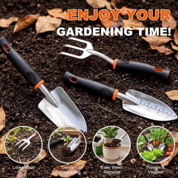 Alternative view of 3-in-1 Garden Tool Set, Heavy Duty Gardening Hand Tools with Hand Trowel, Transplant Trowel & Hand Rake, Aluminum Alloy Garden Kit with Ergonomic Non-Slip Handle for Digging Planting Weeding