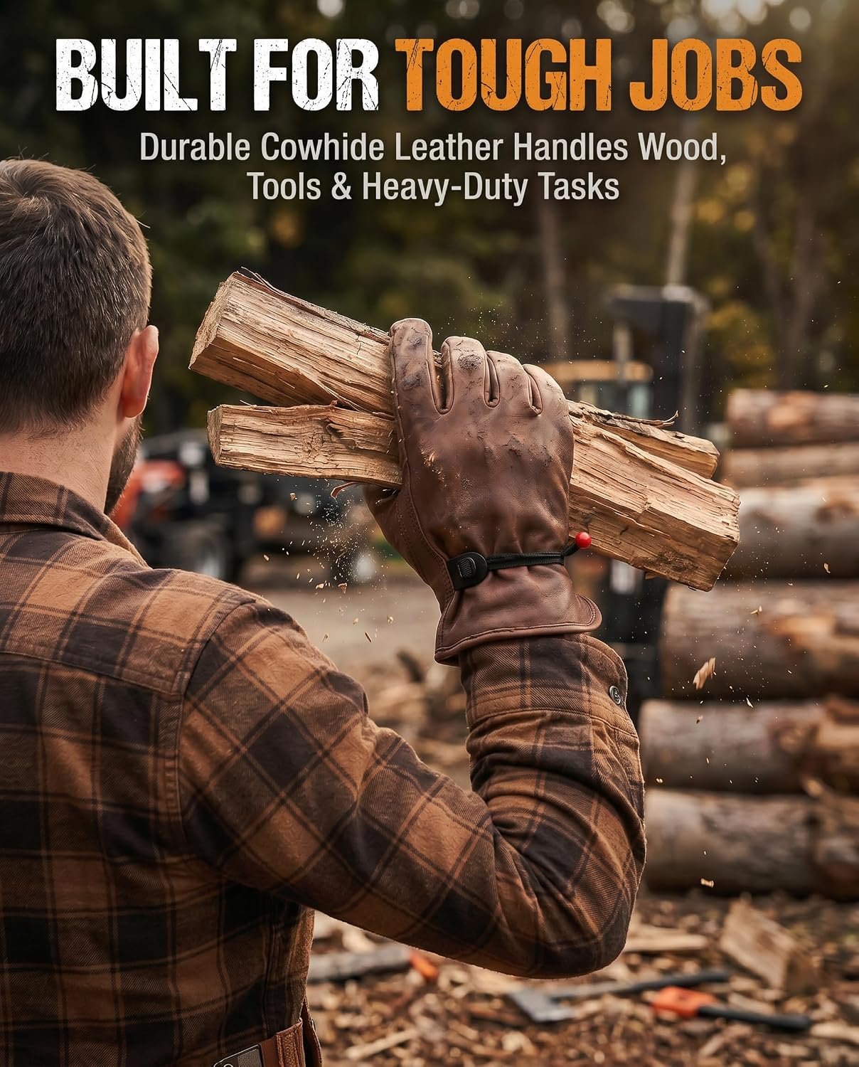 3 Pairs Leather Work Gloves for Men Women, Cowhide Gardening Construction Gloves with Wrist Closure for Driver, DIY - Image 2
