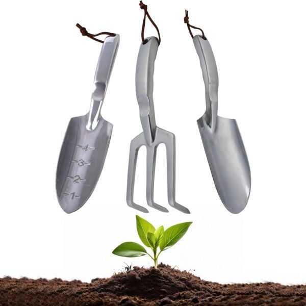 Hand Gardening Tools 3 Pack with Cultivator Hand Rake, Transplanting Shovel, and Garden Trowel for Planting - Heavy Duty Cast Aluminum Garden Tool Set with Ergonomic Handles