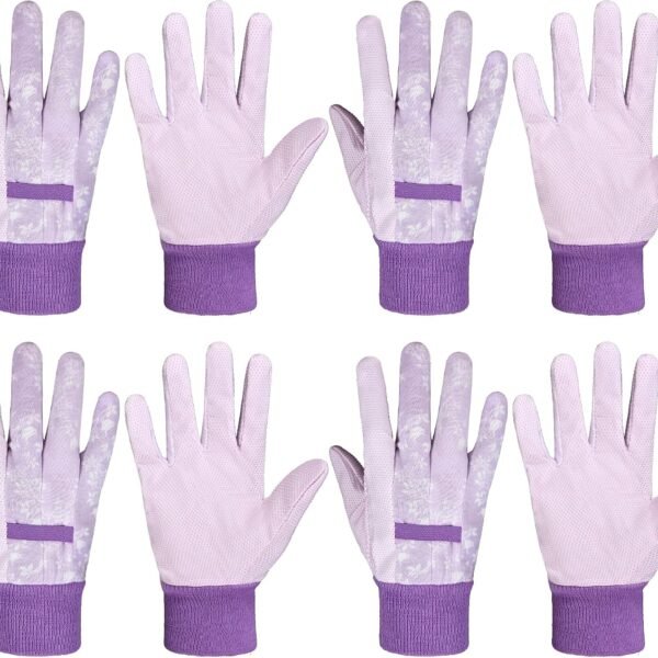 4 Pairs Womens Gardening Gloves, Garden Gloves for Women | Ladies Cotton Soft Jersey Garden Gloves with PVC Dots, Floral Yard Work Gloves, Ideal Gardener Gifts