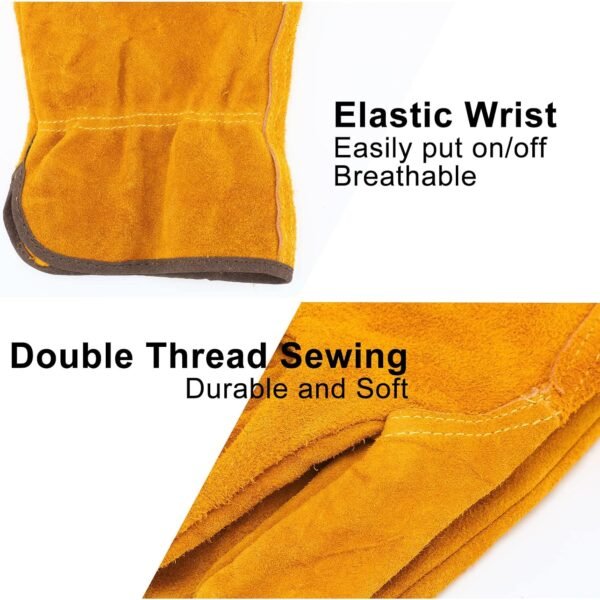 Alternative view of Leather Work Gloves Flexible Grip Gardening Gloves Thorn Proof Cut Resistant Cowhide Construction Glove Men Women