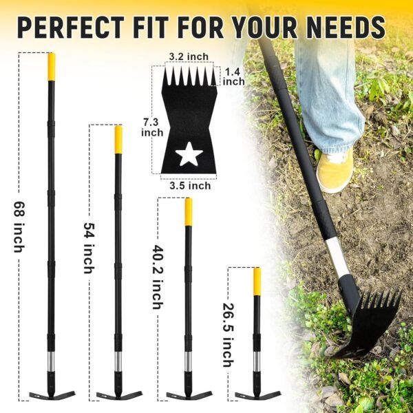 Alternative view of 2-in-1 Weed Rake and Garden Hoe, 68" Weed Puller Tool with Long Handle, Manual Weeds Remover, Heavy Duty Stand Up Weeder Uprooting Weeding Pull Tool for Garden Yard Lawn Patio