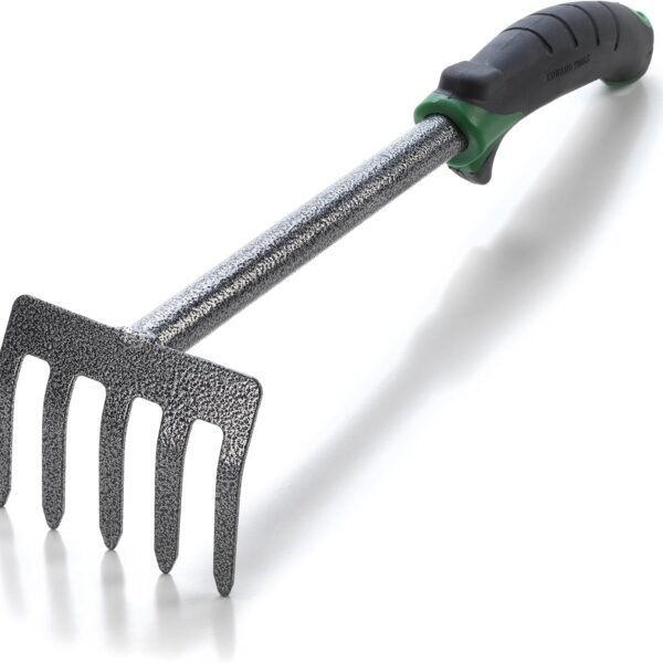 Hand Cultivator Mini Rake - ErgoGrip with Bend Proof Carbon Steel Design - Hand Tool loosens Soil, rips Out Weeds, Hand Tiller Garden Tool - Rust Proof Heavy Duty Tines and Shaft