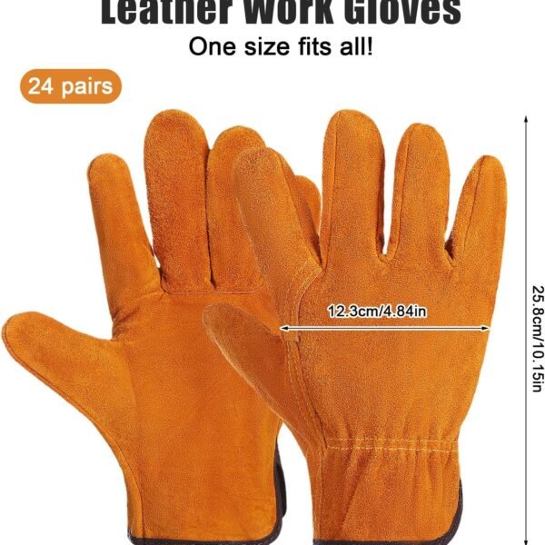 Alternative view of 12 Pairs Leather Work Gloves Cowhide Leather Gardening Gloves with Reinforced Palm and Elastic Band, Thick Leathers Glove for Men Women Construction, Wood Cutting, Driving, Automotive Repair (Yellow)