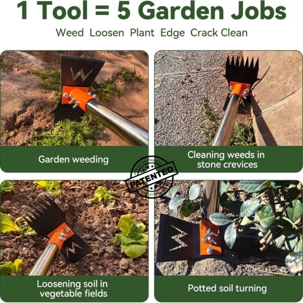 Alternative view of Garden Hoe & Weed Puller Tool with Long Handle, 60 Inch,Manual Weed Remover Tool, 3-in-1 Weed Rake & Grabber & Pruning Shears, Dandelion Gardenia Heavy Duty Uprooting Tool for Yard, Lawn and Garden