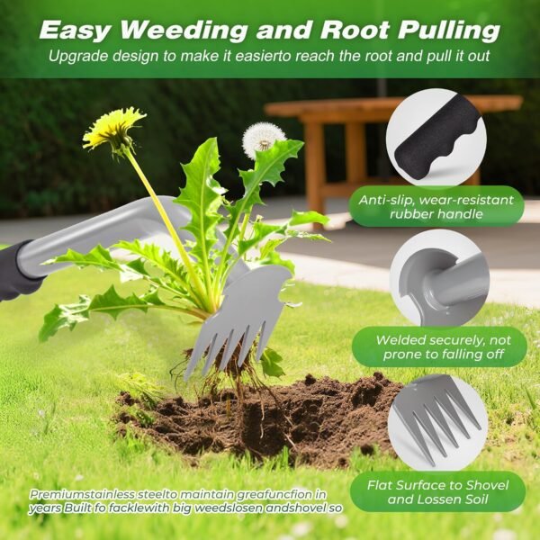 Alternative view of Weed Puller Tool - Durable Weeding Tool for Dandelions & Crabgrass | Manganese Steel 5-Tine Head, Ergonomic Rubber Grip, Efficient Uprooting, Ideal for Vegetable Gardens & Backyards