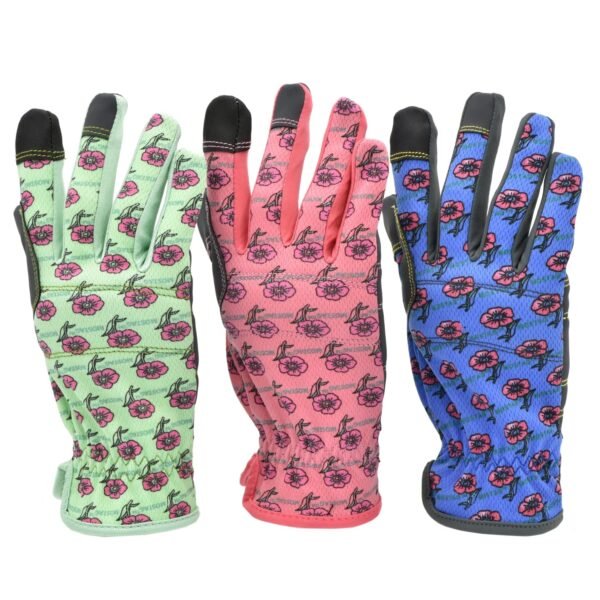 Women's Gardening Gloves, 3 Pairs - Touchscreen-Compatible with Double-Padded Palms & Reinforced Fingertips, Breathable Floral-Print Grip for Planting, Weeding, Pruning & Yard Work