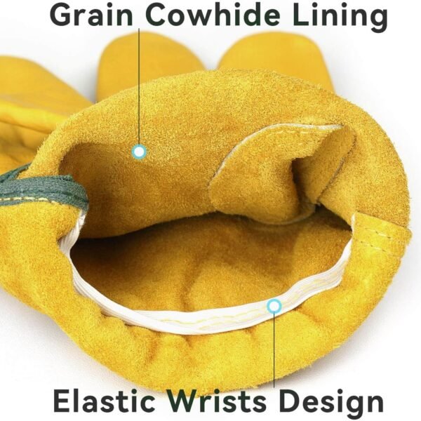 Alternative view of Leather Work Gloves, Gardening Gloves, Flex Grip, EN388, 1 Pair, M | Flexible Grip, Keystone Thumb, Elastic Wrist, Breathable Unlined Comfort for Yard Work, Firewood, Landscaping and Farm Tasks