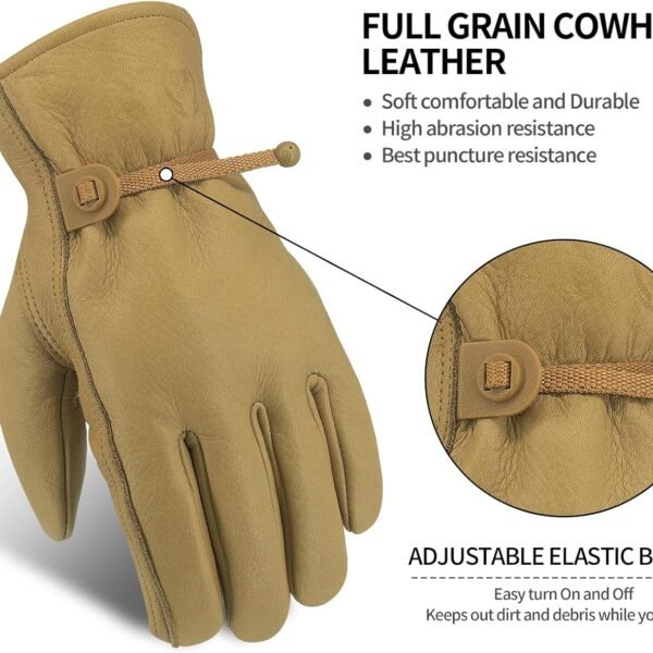 Alternative view of Leather Work Gloves for Men & Women, Reinforced Durable Gardening Gloves,Cowhide Work Gloves,Puncture & Cut Resistant